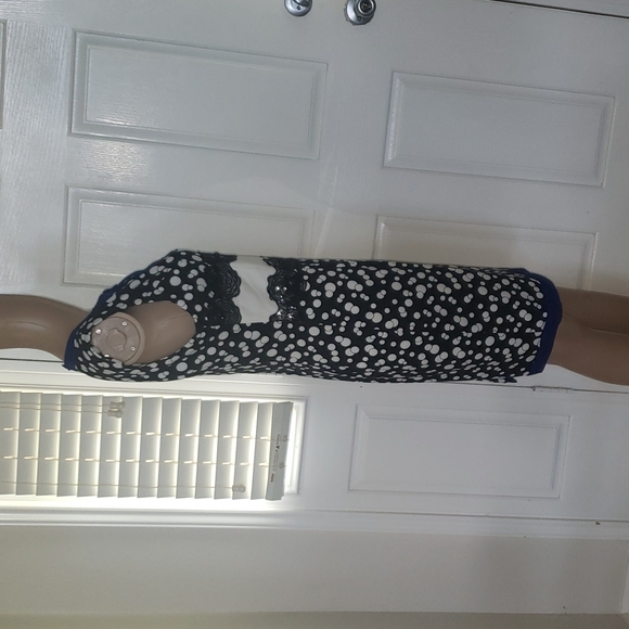 Les Amis euro40 unique pencil dress adorned black shimmery roses polka dots tie - Picture 4 of 7